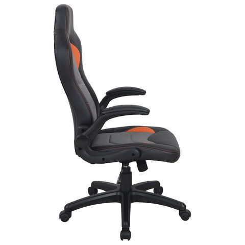 Кресло компьютерное BRABIX &quot;Skill GM-005&quot;, откидные подлокотники, экокожа, черное/оранжевое, 532495