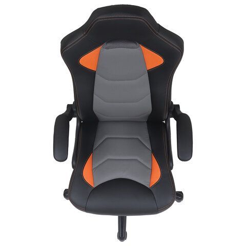 Кресло компьютерное BRABIX &quot;Skill GM-005&quot;, откидные подлокотники, экокожа, черное/оранжевое, 532495