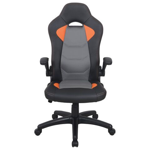 Кресло компьютерное BRABIX &quot;Skill GM-005&quot;, откидные подлокотники, экокожа, черное/оранжевое, 532495