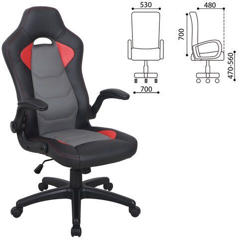 Кресло компьютерное BRABIX &quot;Skill GM-005&quot;, откидные подлокотники, экокожа, черное/красное, 532496
