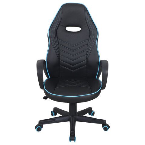 Кресло компьютерное BRABIX &quot;Flame GM-004&quot;, экокожа, черное/голубое, 532498