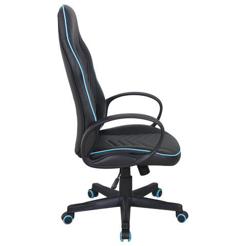Кресло компьютерное BRABIX &quot;Flame GM-004&quot;, экокожа, черное/голубое, 532498