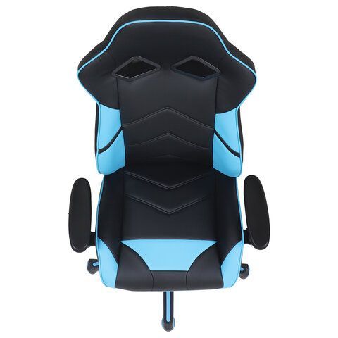 Кресло компьютерное BRABIX &quot;Storm GM-006&quot;, регулируемые подлокотники, экокожа, черное/голубое, 532501