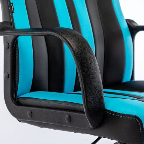 Кресло компьютерное BRABIX &quot;Stripe GM-202&quot;, экокожа, черное/голубое, 532509