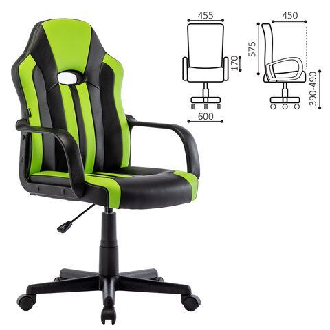 Кресло компьютерное BRABIX &quot;Stripe GM-202&quot;, экокожа, черное/зеленое, 532511