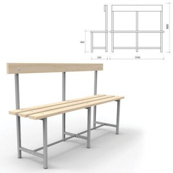 Скамья со спинкой деревянная на металлокаркасе "СТ 5", 1500х350х860 мм