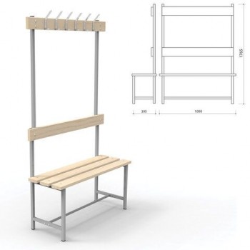 Скамья с вешалкой, спинкой "СВТ 4", 1765х1000х395 мм, 6 крючков, дерево, металлокаркас