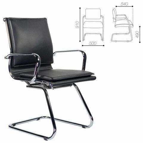Кресло для приемных и переговорных BRABIX &quot;Kayman CF-102&quot;, экокожа, хром, черное, 532572