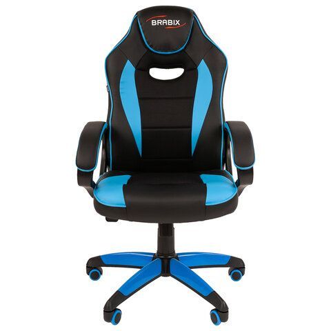 Кресло компьютерное BRABIX &quot;Blaze GM-162&quot;, TW/экокожа, черное/голубое, 532578, 7083506