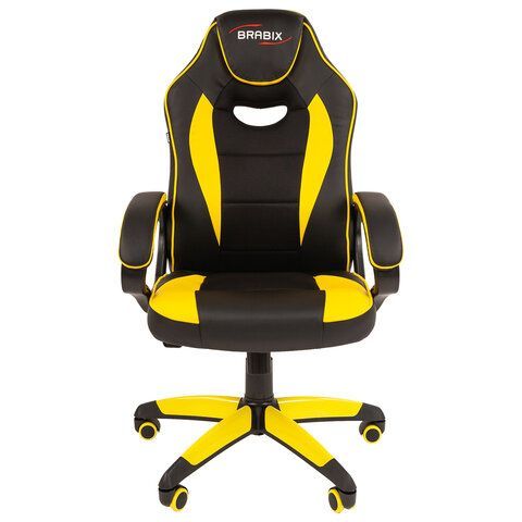 Кресло компьютерное BRABIX &quot;Blaze GM-162&quot;, TW/экокожа, черное/желтое, 532579, 7083507
