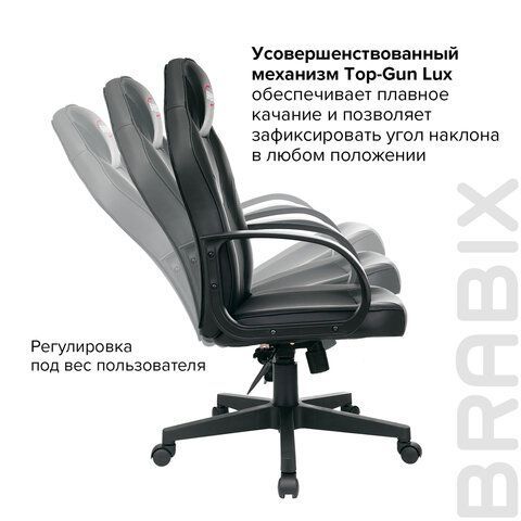 Кресло компьютерное BRABIX &quot;Game GM-017&quot;, экокожа/ткань, черное, 532641, GM-017_532641