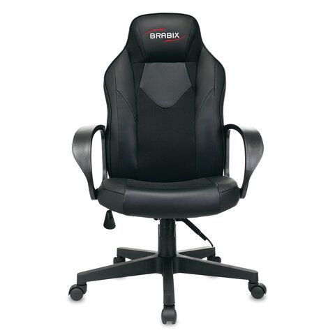 Кресло компьютерное BRABIX &quot;Game GM-017&quot;, экокожа/ткань, черное, 532641, GM-017_532641