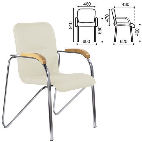 Кресло BRABIX &quot;Samba CF-103&quot;, хром каркас, накладки &quot;бук&quot;, кожзам бежевый, собрано, 532757