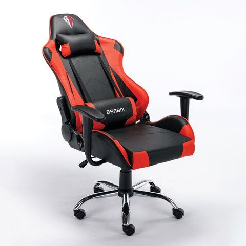 Кресло компьютерное BRABIX &quot;Hunter GM-130&quot;, две подушки, экокожа, черное/красное, 532797
