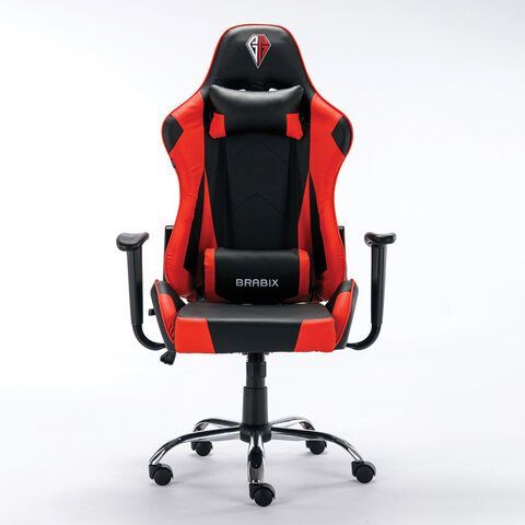 Кресло компьютерное BRABIX &quot;Hunter GM-130&quot;, две подушки, экокожа, черное/красное, 532797