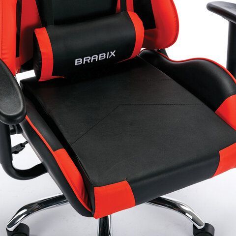Кресло компьютерное BRABIX &quot;Hunter GM-130&quot;, две подушки, экокожа, черное/красное, 532797