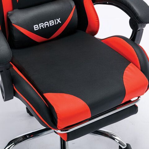 Кресло компьютерное BRABIX &quot;Dexter GM-135&quot;, подножка, две подушки, экокожа, черное/красное, 532799