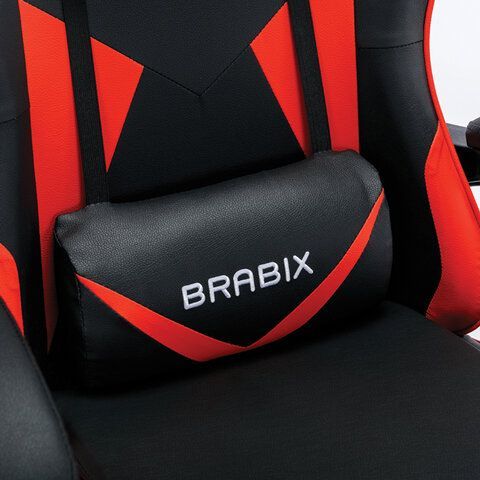 Кресло компьютерное BRABIX &quot;Dexter GM-135&quot;, подножка, две подушки, экокожа, черное/красное, 532799