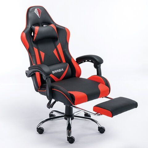Кресло компьютерное BRABIX &quot;Dexter GM-135&quot;, подножка, две подушки, экокожа, черное/красное, 532799