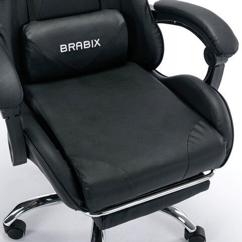 Кресло компьютерное BRABIX &quot;Dexter GM-135&quot;, подножка, две подушки, экокожа, черное, 532800