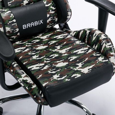 Кресло компьютерное BRABIX &quot;Military GM-140&quot;, две подушки, экокожа, черное с рисунком милитари, 532802