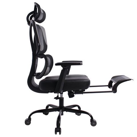 Кресло BRABIX PREMIUM &quot;Venom GM-530&quot;, подножка, синхромеханизм, экокожа/сетка, черное/серое, 532951