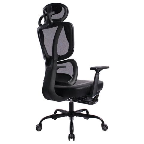 Кресло BRABIX PREMIUM &quot;Venom GM-530&quot;, подножка, синхромеханизм, экокожа/сетка, черное/серое, 532951