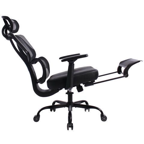 Кресло BRABIX PREMIUM &quot;Venom GM-530&quot;, подножка, синхромеханизм, экокожа/сетка, черное/серое, 532951