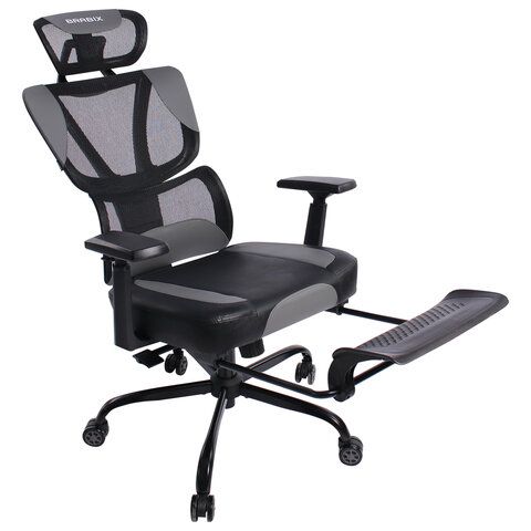 Кресло BRABIX PREMIUM &quot;Venom GM-530&quot;, подножка, синхромеханизм, экокожа/сетка, черное/серое, 532951