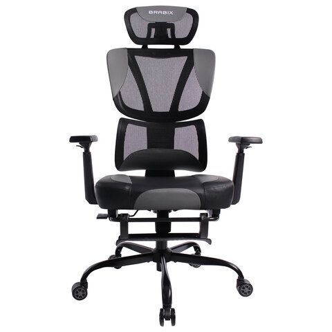 Кресло BRABIX PREMIUM &quot;Venom GM-530&quot;, подножка, синхромеханизм, экокожа/сетка, черное/серое, 532951