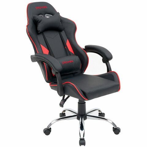 Кресло компьютерное CROMEX &quot;Joker GM-125&quot;, две подушки, экокожа, черное/красное, 532954
