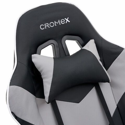 Кресло компьютерное CROMEX &quot;Wave GM-145&quot;, вибромассаж, подножка, подушки, экокожа, черное/серое, 532956