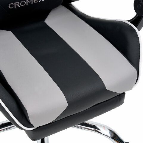 Кресло компьютерное CROMEX &quot;Wave GM-145&quot;, вибромассаж, подножка, подушки, экокожа, черное/серое, 532956