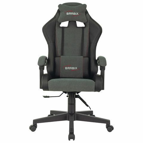 Кресло компьютерное BRABIX &quot;Striker GM-121&quot;, синхромеханизм, 2 подушки, экокожа/велюр, черное/серое, 532961