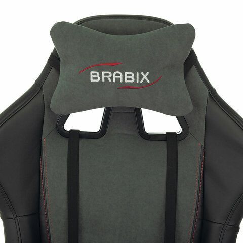 Кресло компьютерное BRABIX &quot;Striker GM-121&quot;, синхромеханизм, 2 подушки, экокожа/велюр, черное/серое, 532961