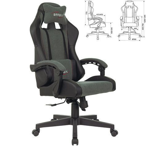 Кресло компьютерное BRABIX &quot;Striker GM-121&quot;, синхромеханизм, 2 подушки, экокожа/велюр, черное/серое, 532961