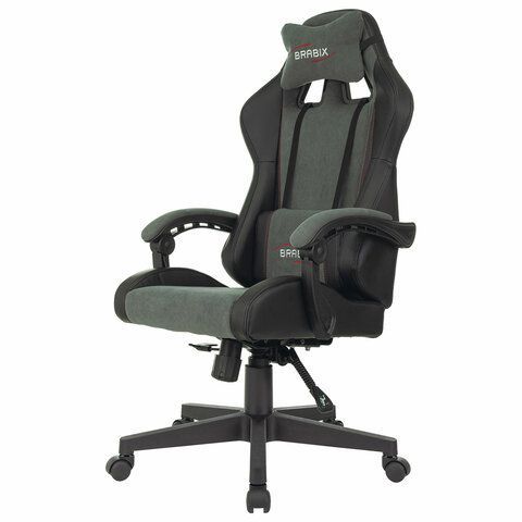 Кресло компьютерное BRABIX &quot;Striker GM-121&quot;, синхромеханизм, 2 подушки, экокожа/велюр, черное/серое, 532961