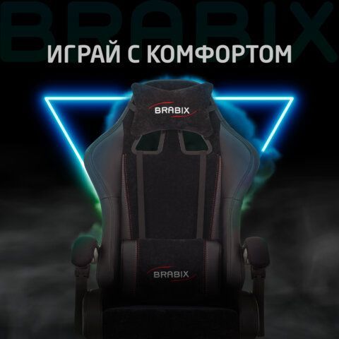 Кресло компьютерное BRABIX &quot;Striker GM-121&quot;, синхромеханизм, 2 подушки, экокожа/велюр, черное, 532962