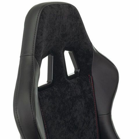 Кресло компьютерное BRABIX &quot;Striker GM-121&quot;, синхромеханизм, 2 подушки, экокожа/велюр, черное, 532962