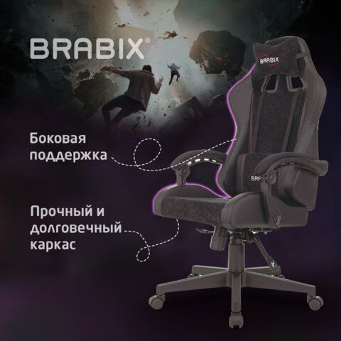 Кресло компьютерное BRABIX &quot;Striker GM-121&quot;, синхромеханизм, 2 подушки, экокожа/велюр, черное, 532962