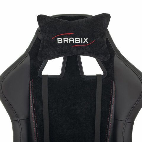 Кресло компьютерное BRABIX &quot;Striker GM-121&quot;, синхромеханизм, 2 подушки, экокожа/велюр, черное, 532962