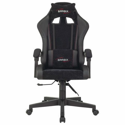 Кресло компьютерное BRABIX &quot;Striker GM-121&quot;, синхромеханизм, 2 подушки, экокожа/велюр, черное, 532962