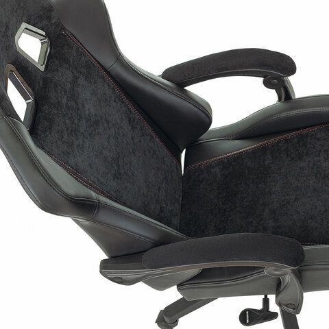 Кресло компьютерное BRABIX &quot;Striker GM-121&quot;, синхромеханизм, 2 подушки, экокожа/велюр, черное, 532962