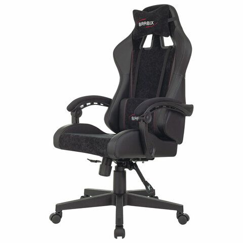Кресло компьютерное BRABIX &quot;Striker GM-121&quot;, синхромеханизм, 2 подушки, экокожа/велюр, черное, 532962