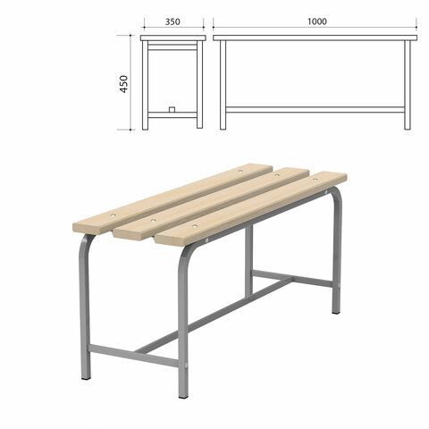 Скамья деревянная на металлокаркасе &quot;СТ 1000&quot;, 1000х350х450 мм, каркас металлический серый, сиденье дерево