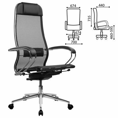 Кресло МЕТТА &quot;ErgoLife&quot; 10 B1-104K, хром, синхромеханизм, прочная сетка, черное