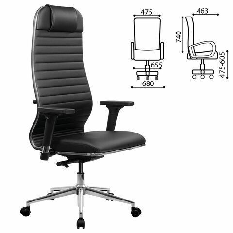 Кресло МЕТТА &quot;ErgoLife&quot; 10 B1-117D, хром, синхромеханизм, 2D-подлокотники, экокожа, черное