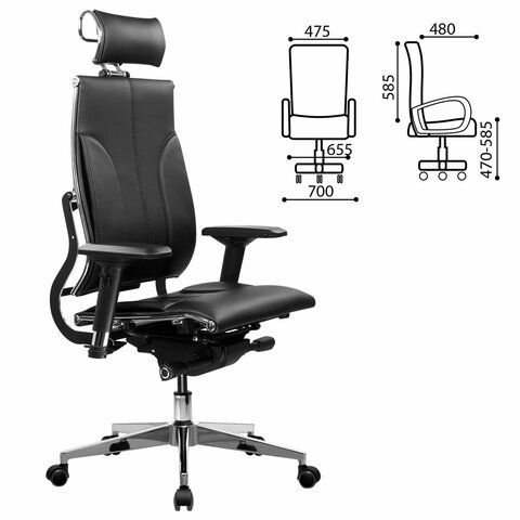 Кресло МЕТТА &quot;YOGA&quot; Y 2DM B2-10D, 2D-спинка, 3D-подголовник, 4D-подлокотники, экокожа, черное