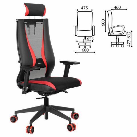Кресло компьютерное МЕТТА &quot;ErgoLife&quot; 10 B2-170D, 2D-подголовник, экокожа/сетка, черное/красное
