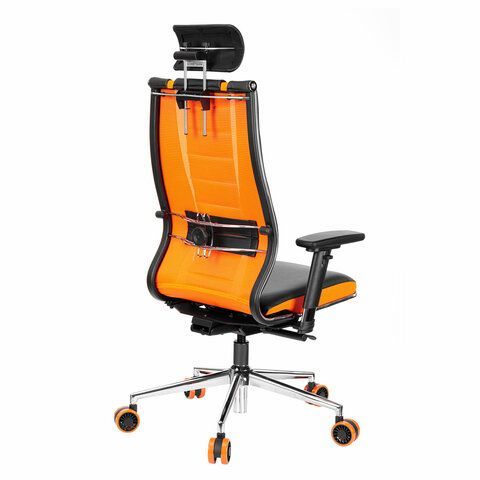 Кресло компьютерное МЕТТА &quot;ErgoLife&quot; 10 B2-160D, 2D-подголовник, экокожа/сетка, черное/оранжевое